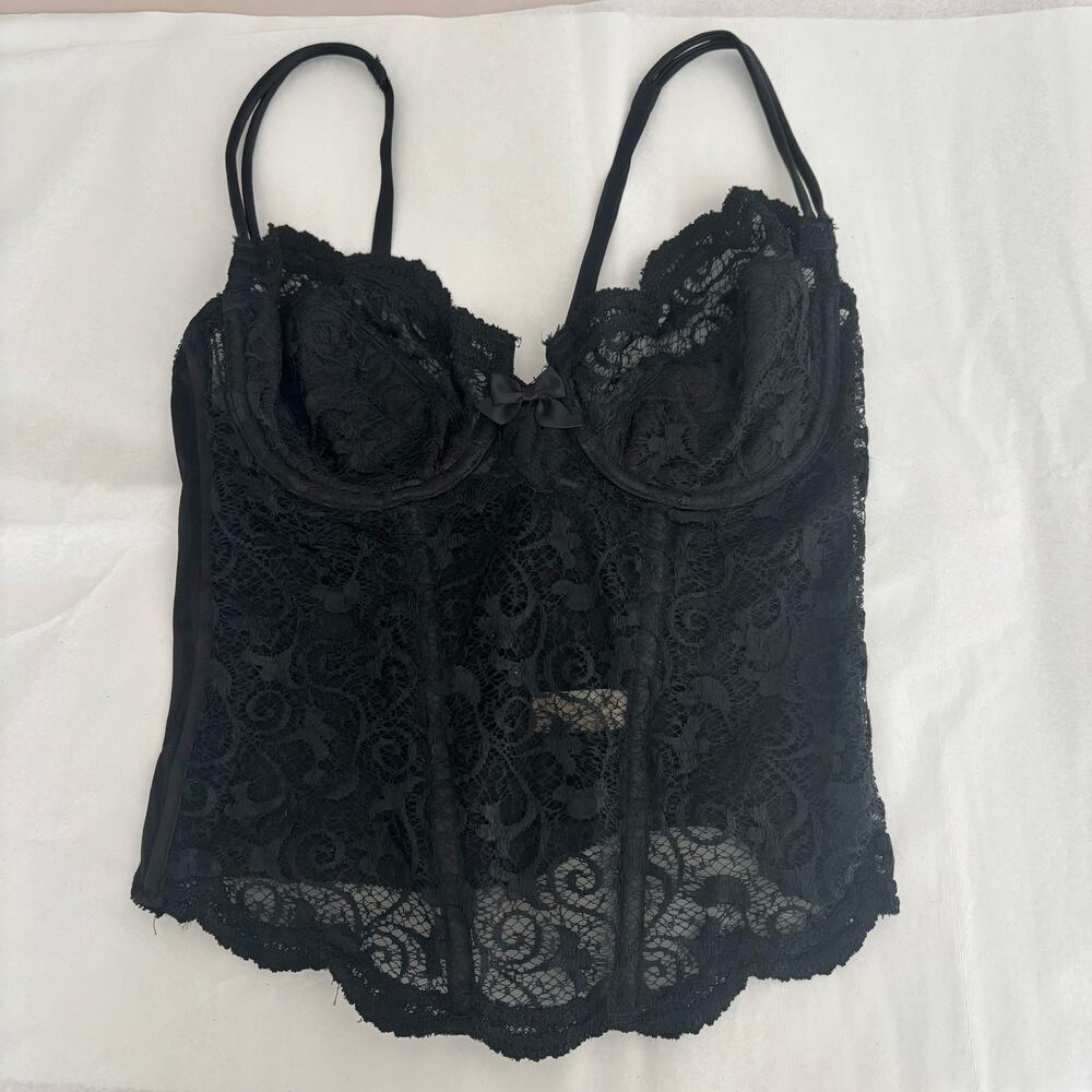 Vintage Victorias Secret White / Gold Label Black Lace Bustier Sz‎ 36C Lingerie